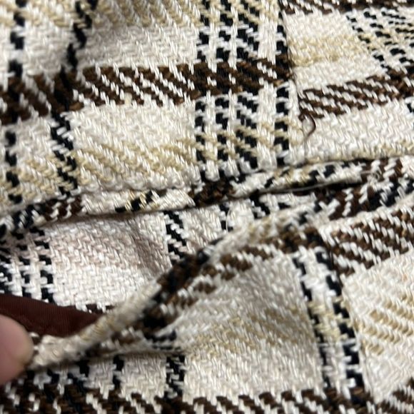 Vintage Talbots Handwoven 100% Silk Cream Brown Plaid 4 Button Blazer Sz 8 - Picture 7 of 11